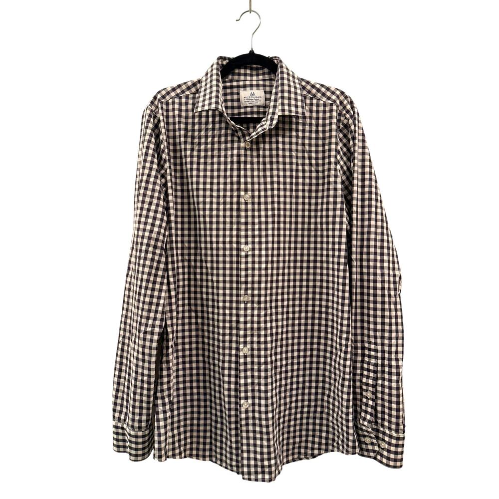 Mizzen+Main Mens Large TALL Trim Shirt Blue Plaid Long Sleeve Button Down USA